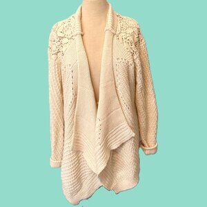 NorthStyle Women’s XL Open Front Cardigan Sweater Cream Knit Cottage Lace Grndma